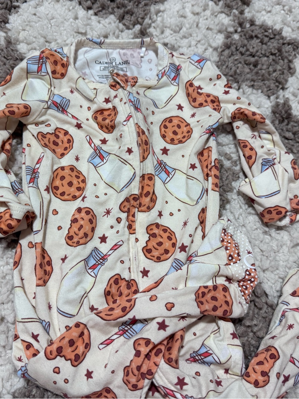 Caden Lane Cream Footie with Cookie & Milk Print